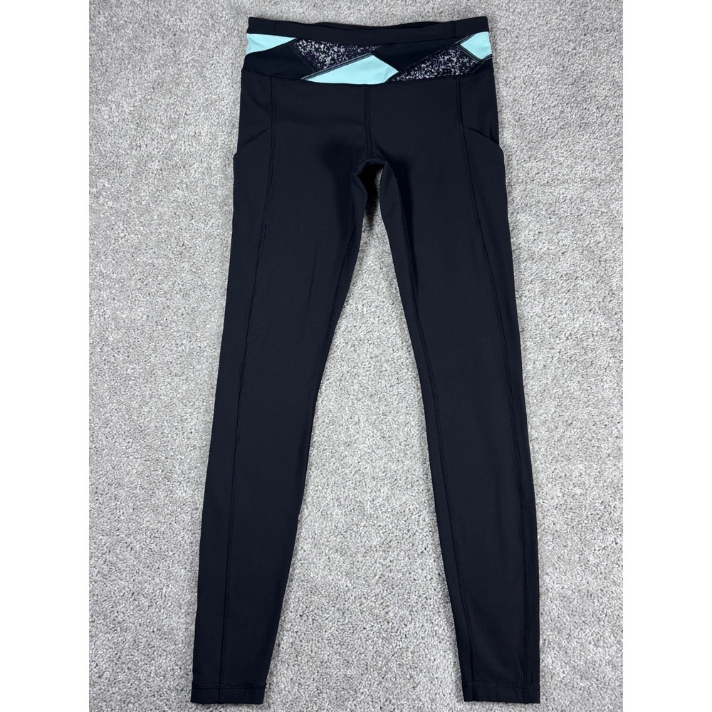 Lululemon Black Mint Geometric Print Leggings Size 6 Pockets Athleisure